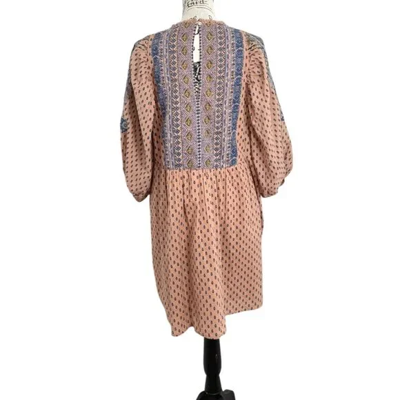 Anthropologie Embroidered Tunic Mini Dress Boho Peasant Ballon-Sleeve Size M - Picture 4 of 9